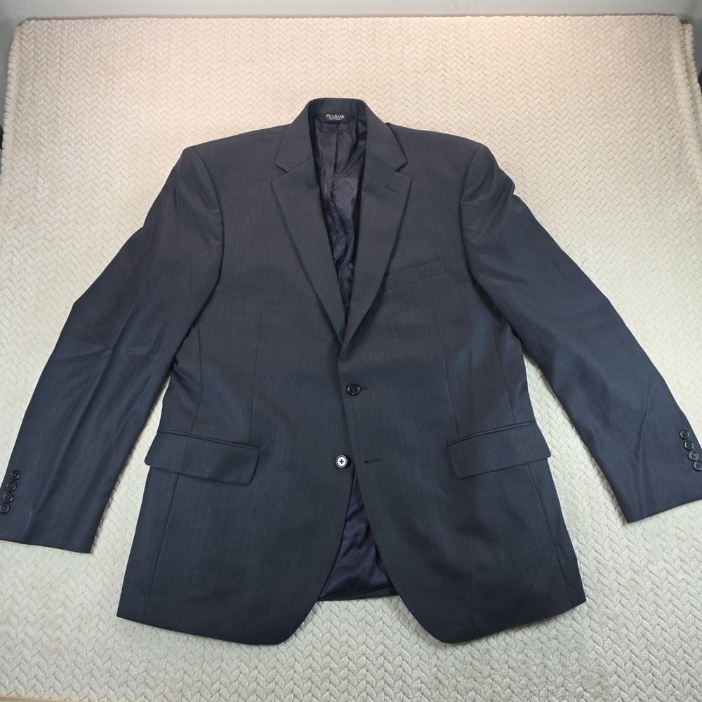 Jos A Bank Signature Gray Herringbone Wool Blazer Mens 43R Traditional Fit